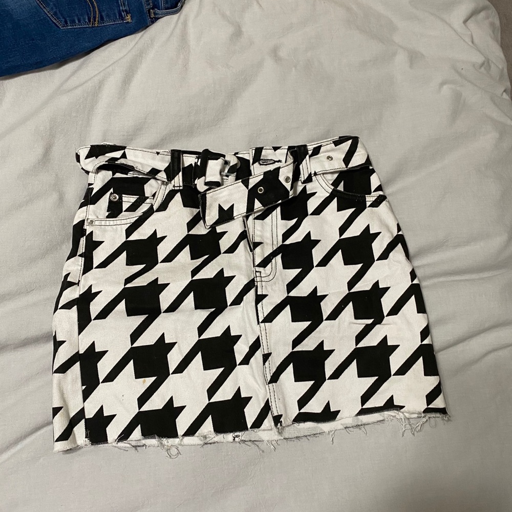 Topshop houndstooth denim skirt